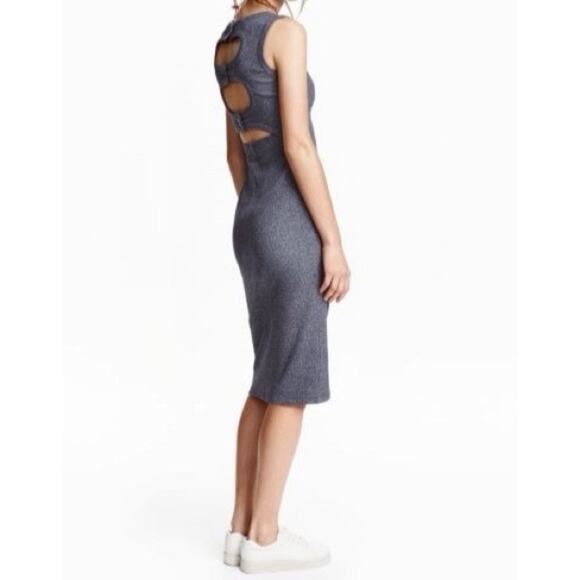 H&M Ribbed Jersey Open Back Dark Blue Marl Dress Size 2 - Picture 2 of 10